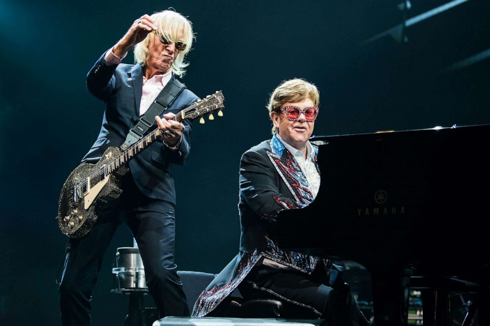 PHOTO: Elton John performs at the final leg of his 'Farewell Yellow Brick Road' tour in Stockholm, Saturday, July 8, 2023.