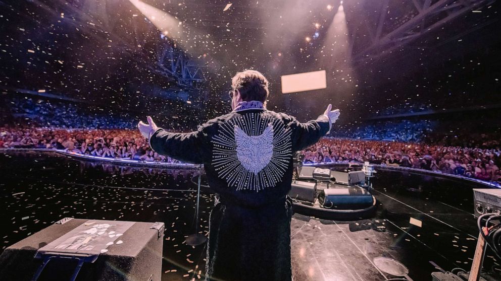 PHOTO: Elton John performs at the final leg of his 'Farewell Yellow Brick Road' tour in Stockholm, Saturday, July 8, 2023.