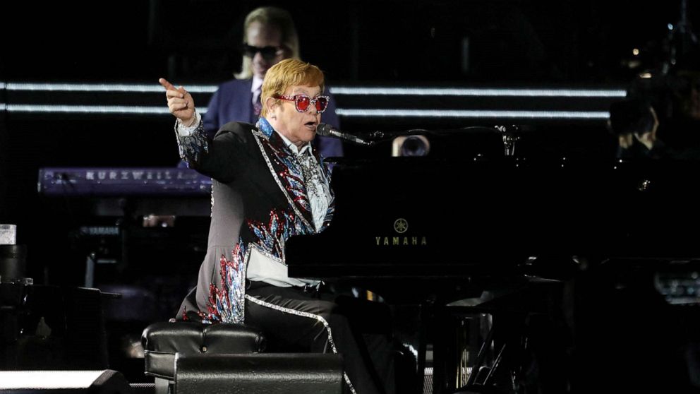 PHOTO: Elton John performs "Bennie and the Jets" as he wraps up the U.S. leg of his 'Yellow Brick Road' tour at Dodger Stadium in Las Angeles, Nov. 20, 2022.