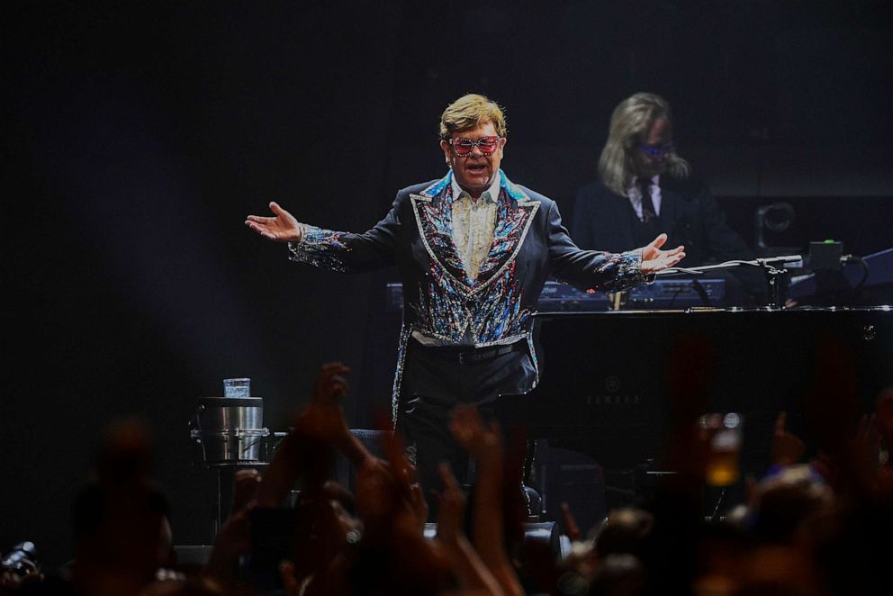 PHOTO: Elton John performs at the final leg of his 'Farewell Yellow Brick Road' tour in Stockholm, July 8, 2023.