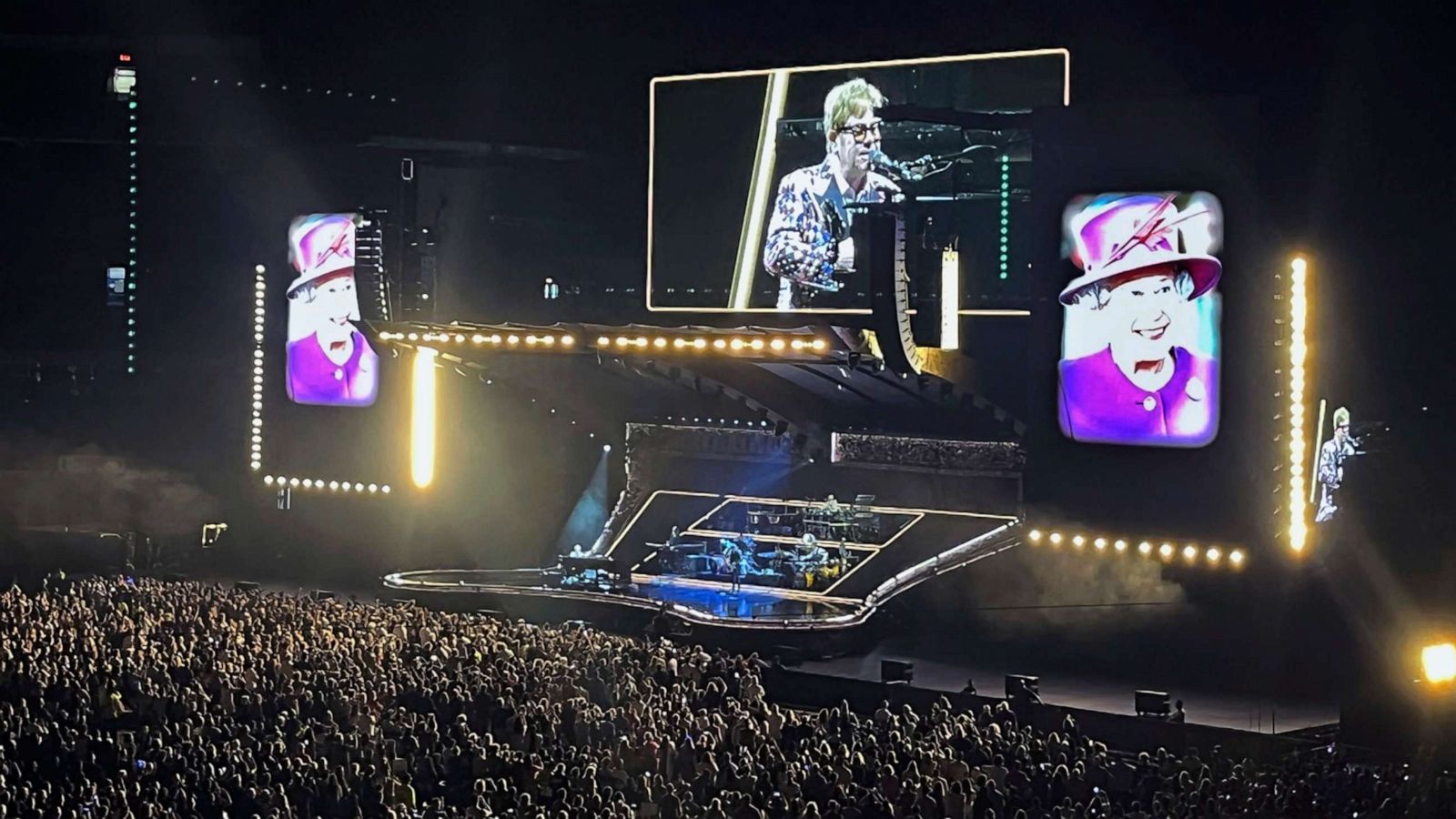 PHOTO: Images of Queen Elizabeth are projected during Elton John's concert, Sept. 8, 2022, in Toronto.