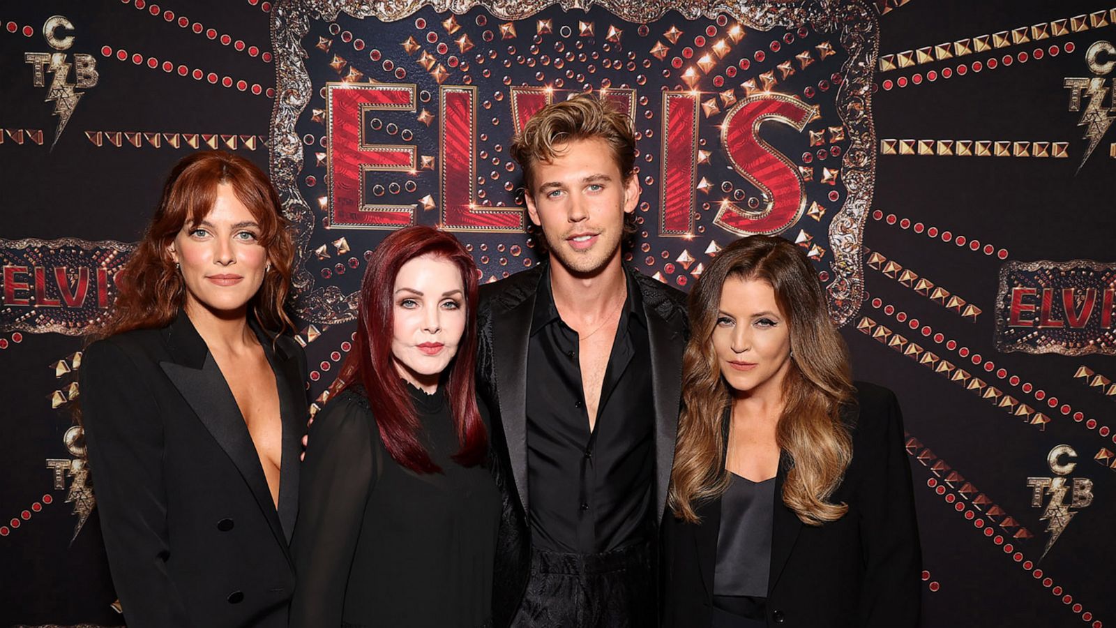 PHOTO: Austin Butler with Priscilla Presley, Lisa Marie Presley and Riley Keough.