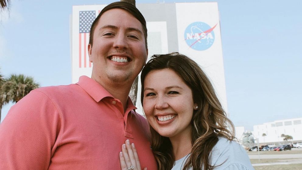PHOTO: Brooke Weber and Jared Merenuk get engaged at NASA's Kennedy Space Center in Florida. 
