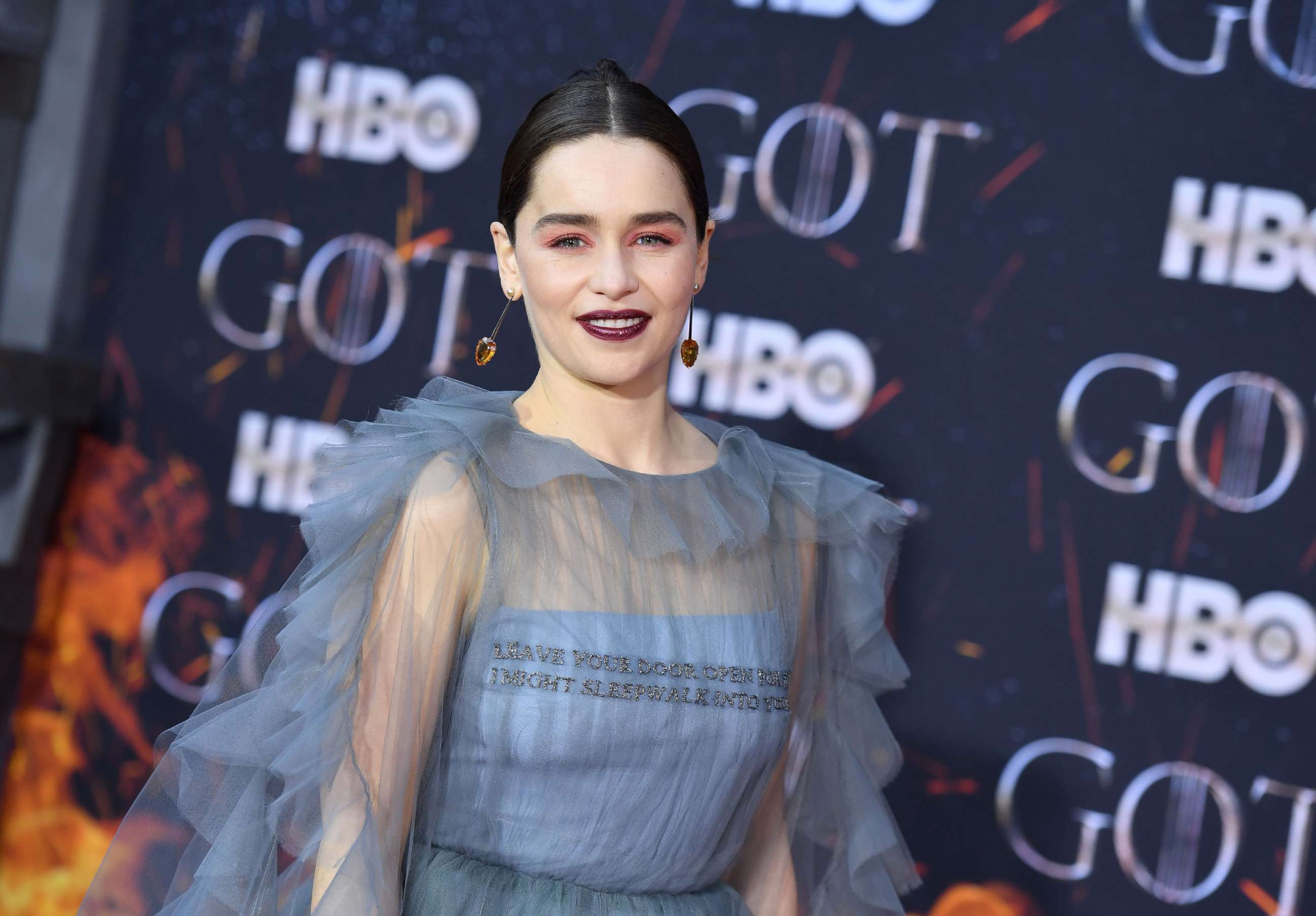 PHOTO: British actress Emilia Clarke arrives for the "Game of Thrones" eighth and final season premiere at Radio City Music Hall in New York, April 3, 2019.