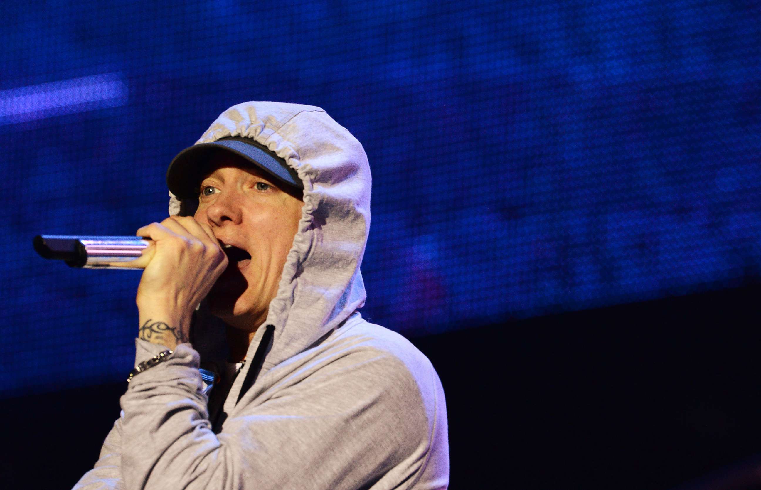 PHOTO: Rapper Eminem performs during a concert at the Stade de France in Saints-Denis, near Paris, Aug. 22, 2013.