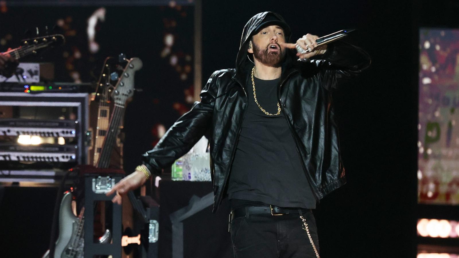 PHOTO: Eminem performs onstage during the 37th Annual Rock & Roll Hall of Fame Induction Ceremony at Microsoft Theater on Nov 5, 2022 in Los Angeles.