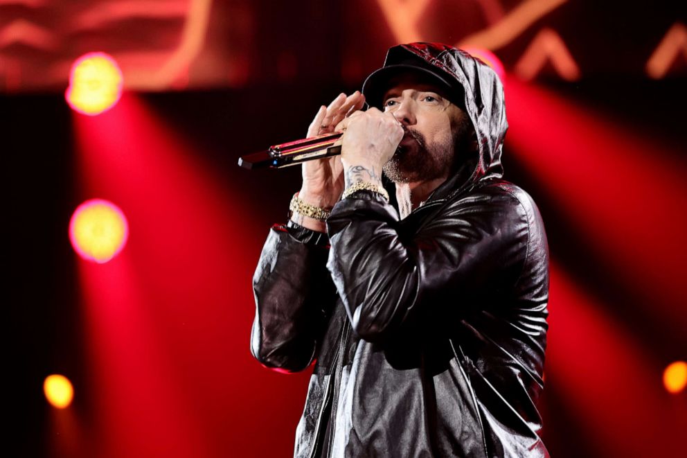 PHOTO: Eminem performs onstage during the 37th Annual Rock & Roll Hall of Fame Induction Ceremony, Nov. 5, 2022, in Los Angeles.
