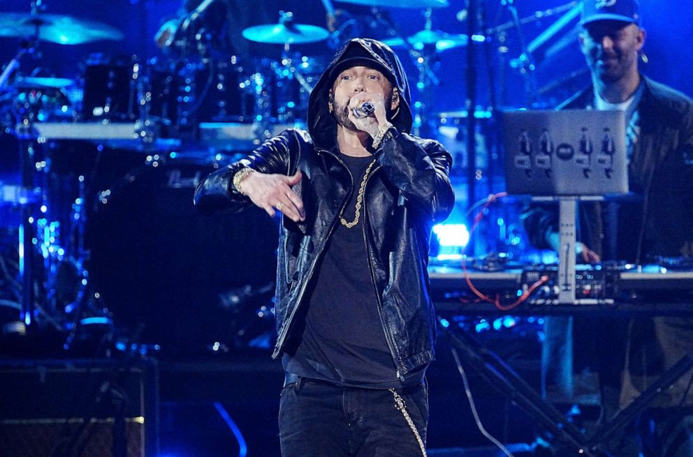 PHOTO: Inductee Eminem performs at the 37th Annual Rock & Roll Hall Of Fame Induction Ceremony, Nov. 05, 2022, in Los Angeles.