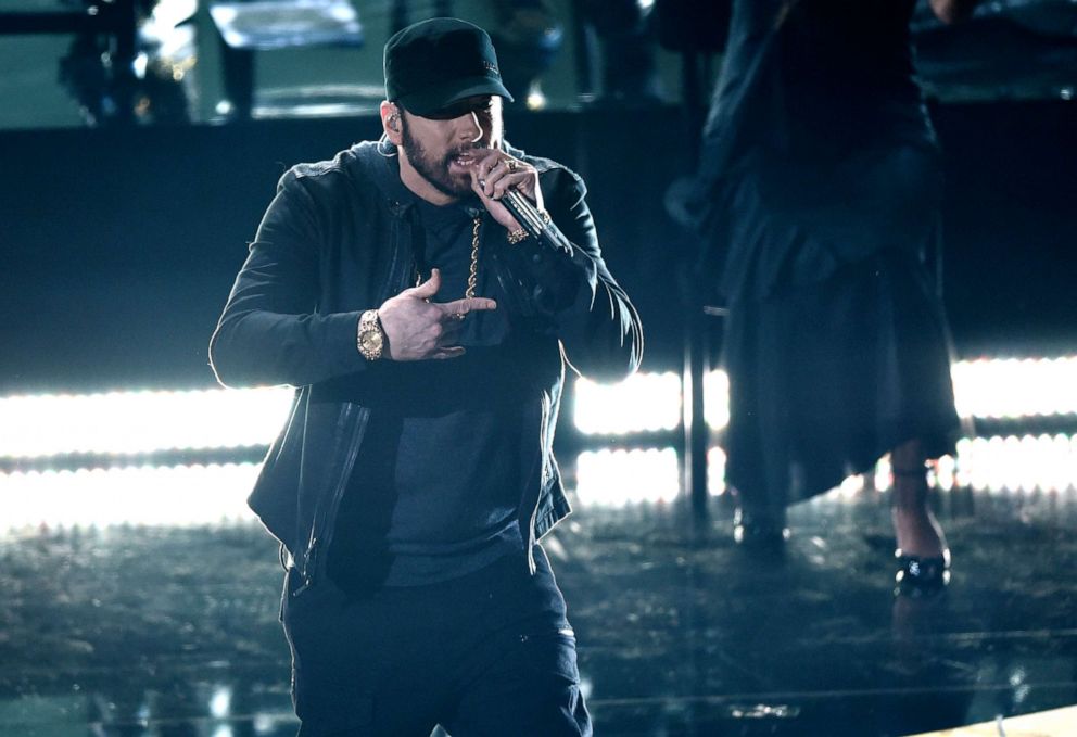 PHOTO: Eminem performs 'Lose Yourself' at the Oscars, Feb. 9, 2020, at the Dolby Theatre in Los Angeles.