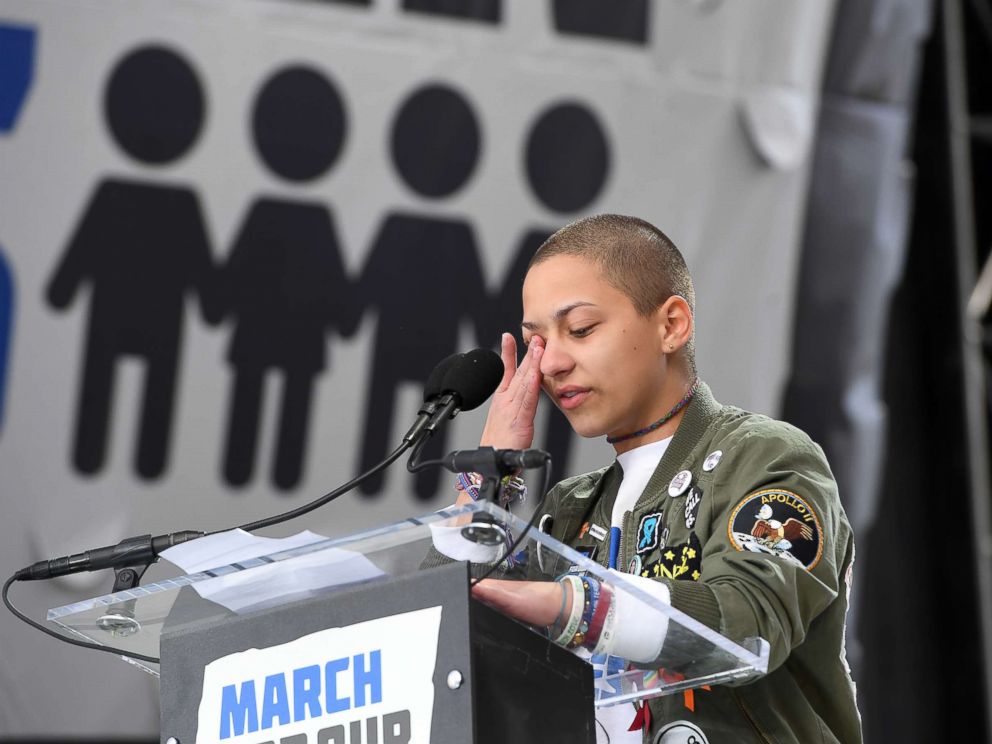 PHOTO: Marjory Stoneman Douglas High School student, Emma Gonzalez, speaks during March for Our Lives, March 24, 2018, in Washington, DC.