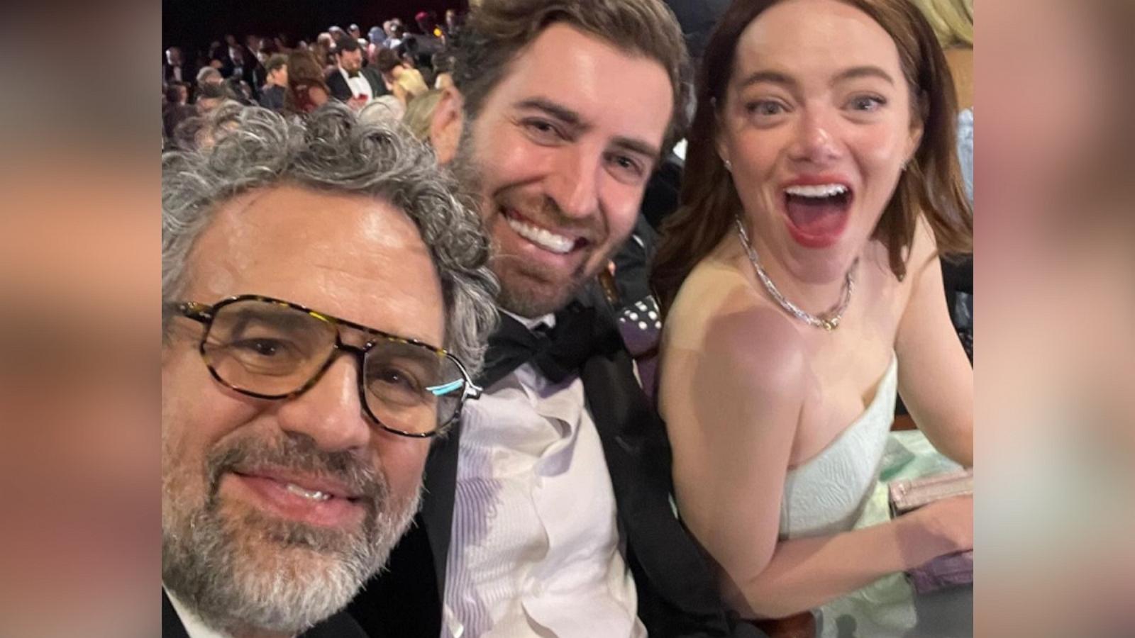 PHOTO: Mark Ruffalo, Emma Stone and Dave McCary appear in this selfie Ruffalo shared on Instagram from the 96th Academy Awards, March 10, 2024, in Hollywood.