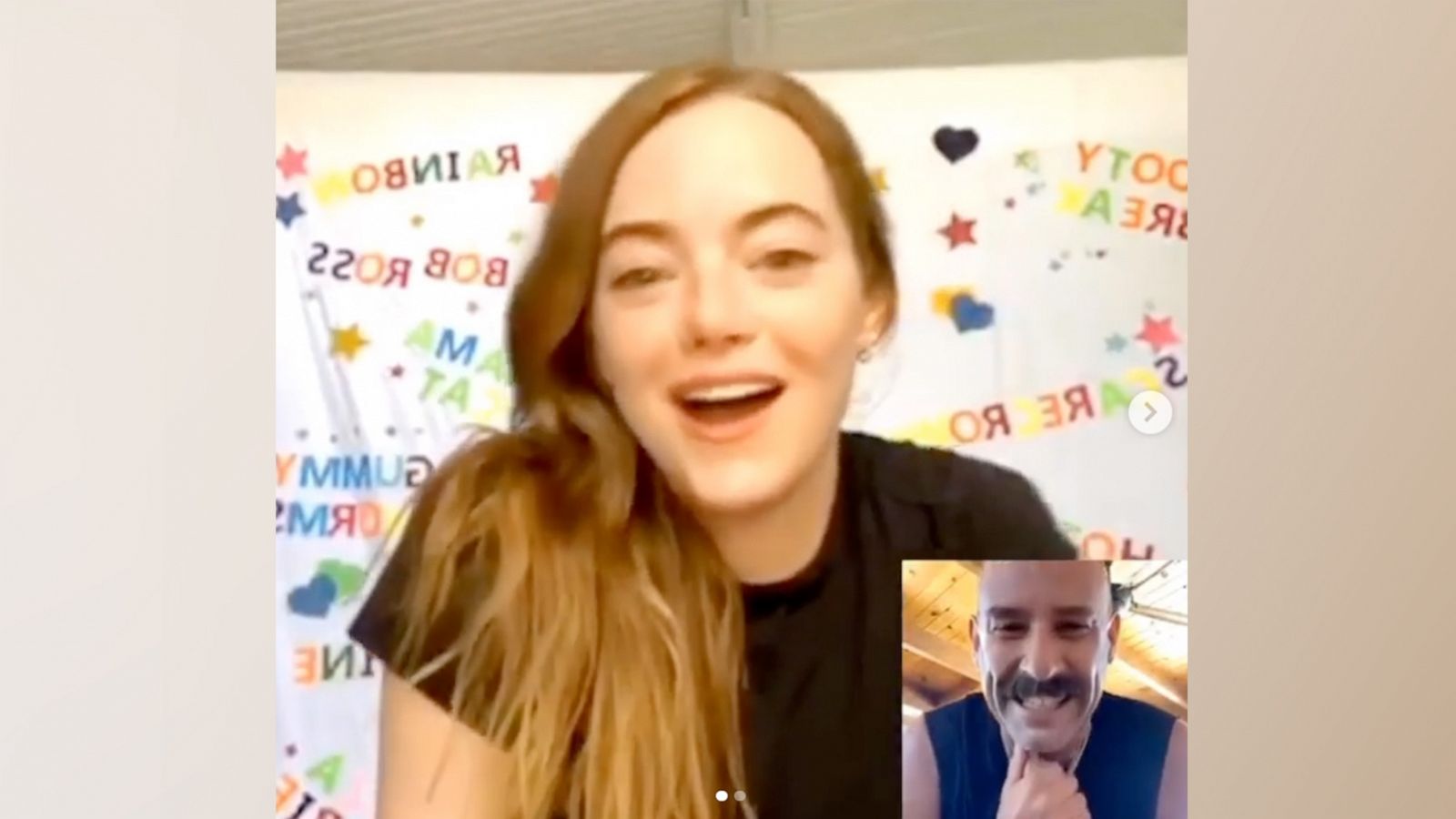 PHOTO: In this screen grab taken from a video posted to the Child Mind Institute's Instagram account, Emma Stone is shown talking with Ryan Heffington.