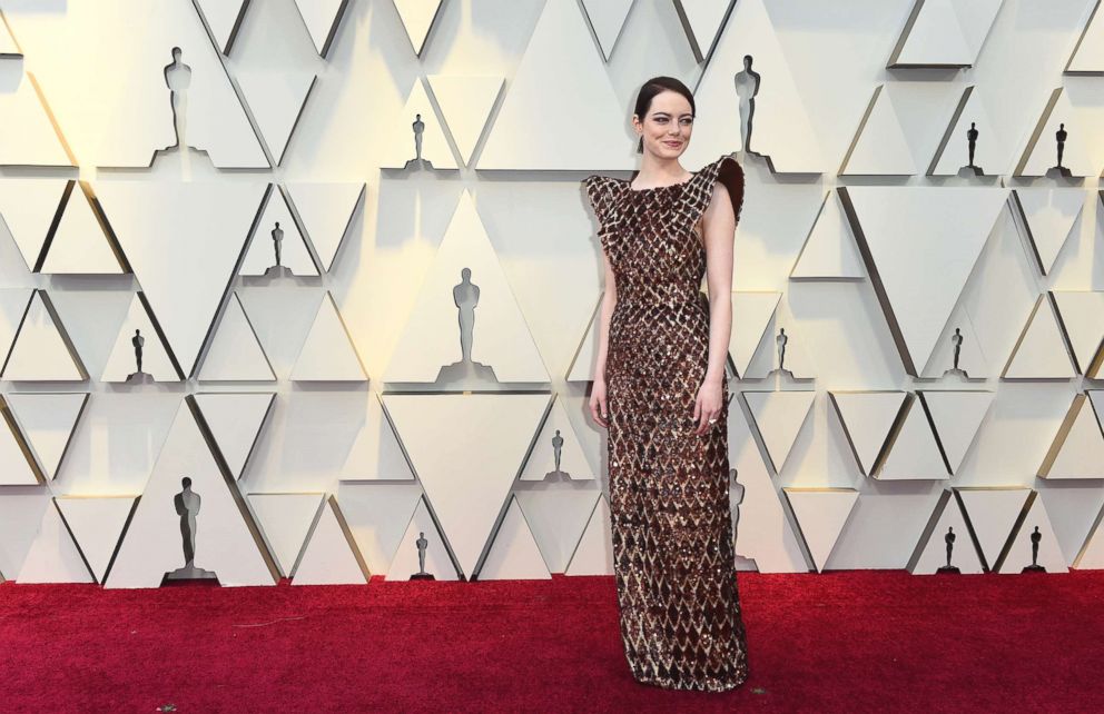 PHOTO: Emma Stone arrives at the Oscars, Feb. 24, 2019, at the Dolby Theatre in Los Angeles. 