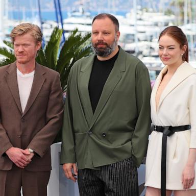 PHOTO: Jesse Plemons, Yorgos Lanthimos and Emma Stone attend the "Kinds Of Kindness" Photocall at the 77th annual Cannes Film Festival at Palais des Festivals on May 18, 2024 in Cannes, France.