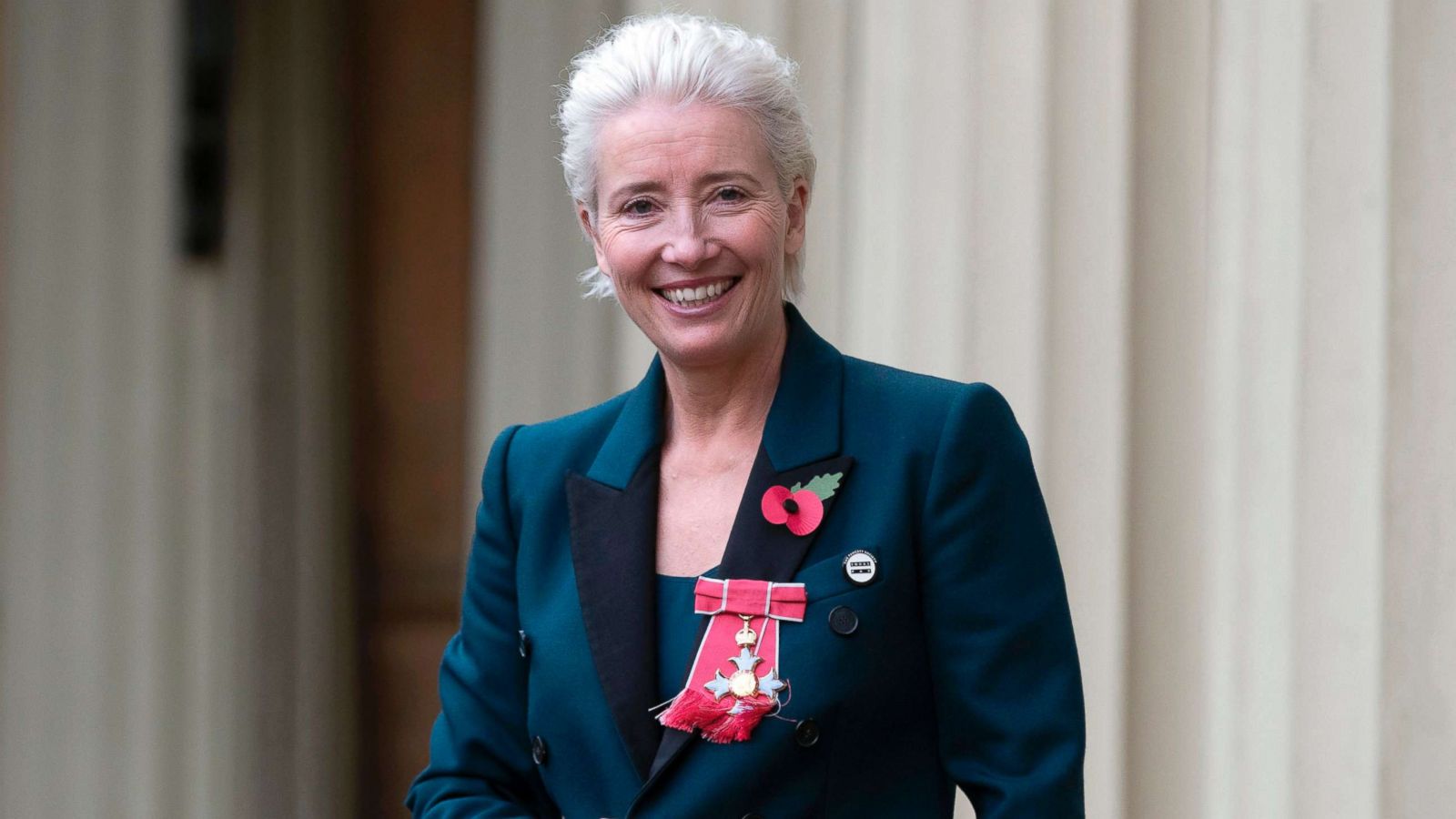 PHOTO: English actor Emma Thompson poses with her medal and insignia after she was appointed a Dame Commander of the Order of the British Empire (DBE) at an investiture ceremony at Buckingham Palace in London, Nov. 7, 2018.