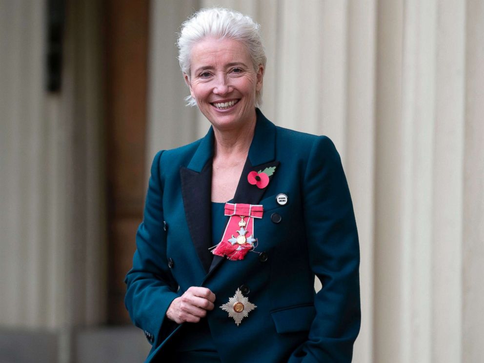PHOTO: English actor Emma Thompson poses with her medal and insignia after she was appointed a Dame Commander of the Order of the British Empire (DBE) at an investiture ceremony at Buckingham Palace in London, Nov. 7, 2018.