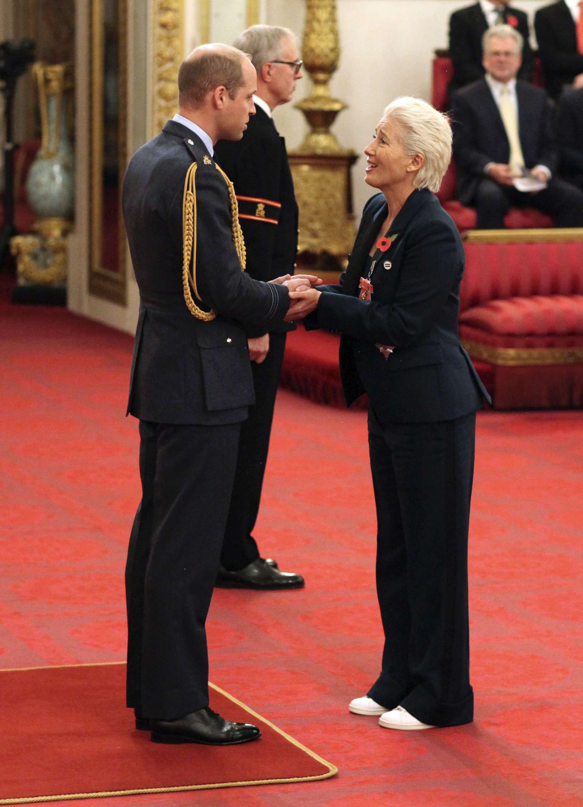 PHOTO: Emma Thompson is made a Dame Commander of the British Empire by Prince William at Buckingham Palace, London, Nov. 7, 2018. 