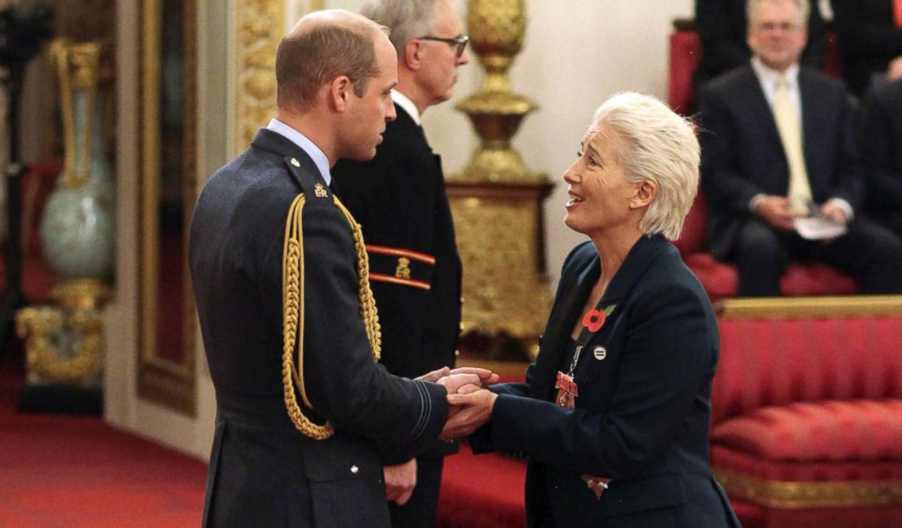 PHOTO: Emma Thompson is made a Dame Commander of the British Empire by Prince William at Buckingham Palace, London, Nov. 7, 2018. 