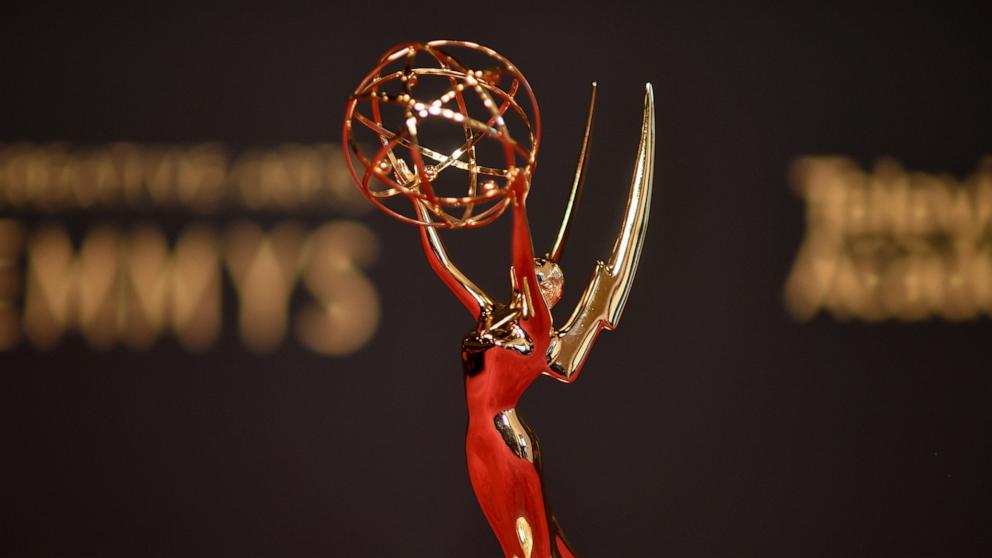 PHOTO: In this Sept. 11, 2021 file photo, an Emmy statue is displayed in Los Angeles. 