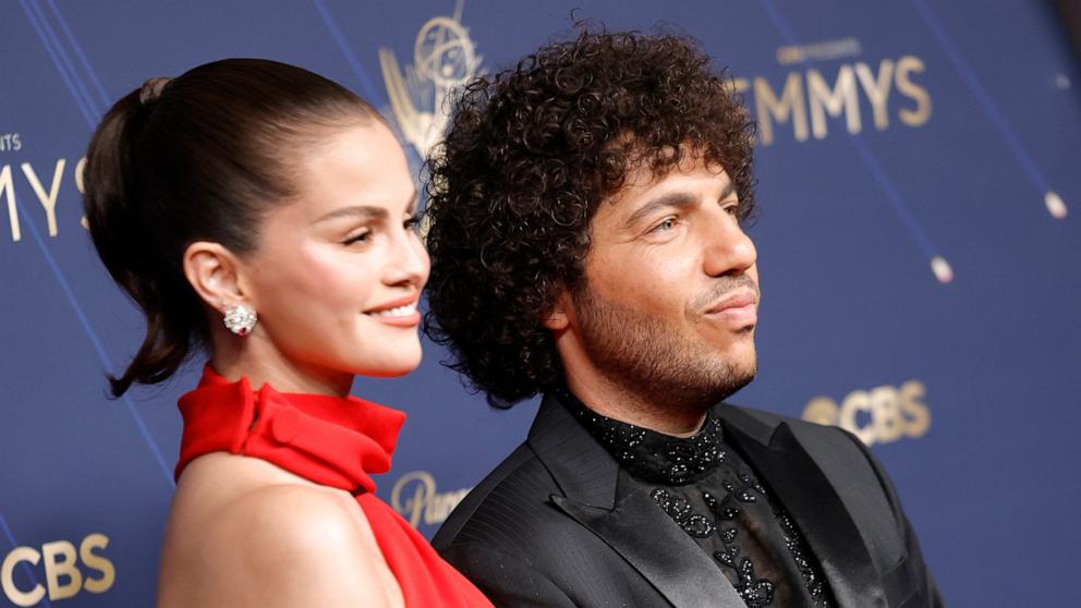 PHOTO: Selena Gomez and Benny Blanco attend the 77th Primetime Emmy Awards, September 14, 2025 in Los Angeles.