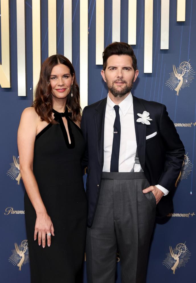 PHOTO: Naomi Scott and Adam Scott attend the 77th Primetime Emmy Awards, September 14, 2025 in Los Angeles.