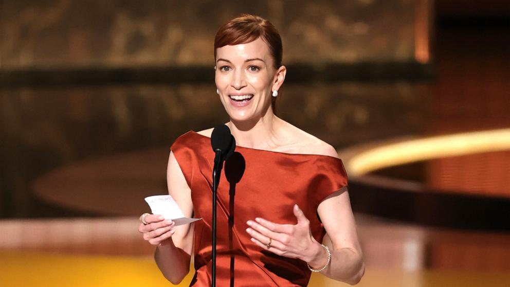 PHOTO: Britt Lower accepts the Outstanding Lead Actress in a Drama Series award for "Severance" during the 77th Primetime Emmy Awards, September 14, 2025 in Los Angeles.