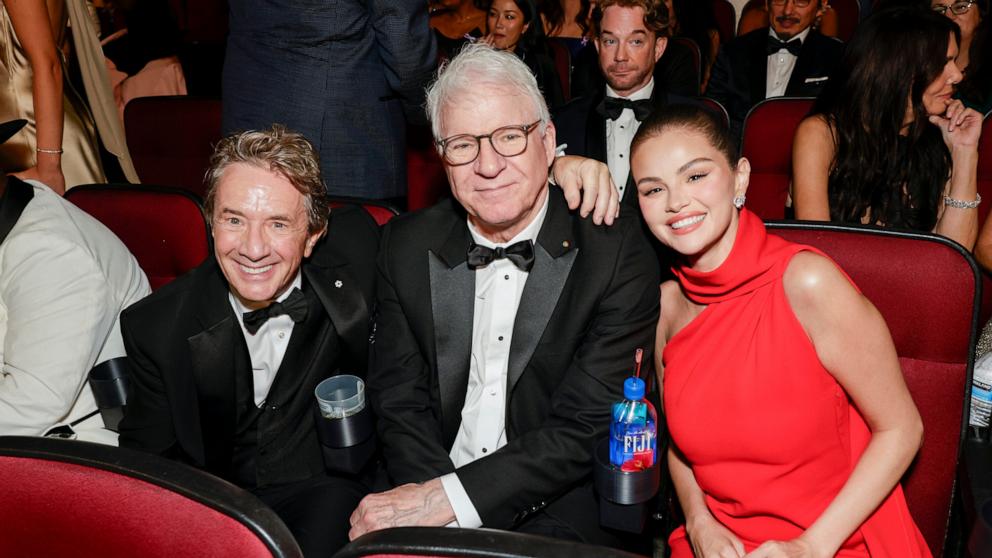PHOTO: Martin Short, Steve Martin, and Selena Gomez attend the 77th Primetime Emmy Awards, September 14, 2025 in Los Angeles.