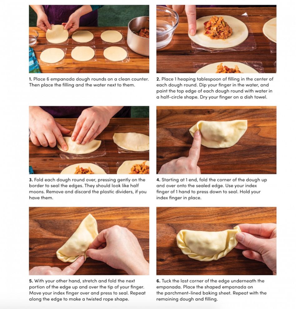 FOTO: Come piegare correttamente una empanada dalla tecnica di Gaby Melian nel suo nuovo ricettario.