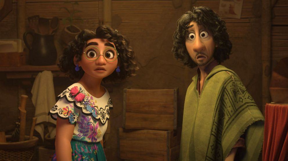 PHOTO: Mirabel and Bruno are picture in a scene from "Encanto," a movie about an extraordinary family with magical gifts. Voiced by John Leguizamo, Bruno has been estranged from the family for as long as Mirabel (voice of Stephanie Beatriz) can remember.
