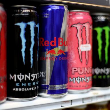 PHOTO: Energy drinks are pictured on a shelf, Aug. 30, 2018, in London. 