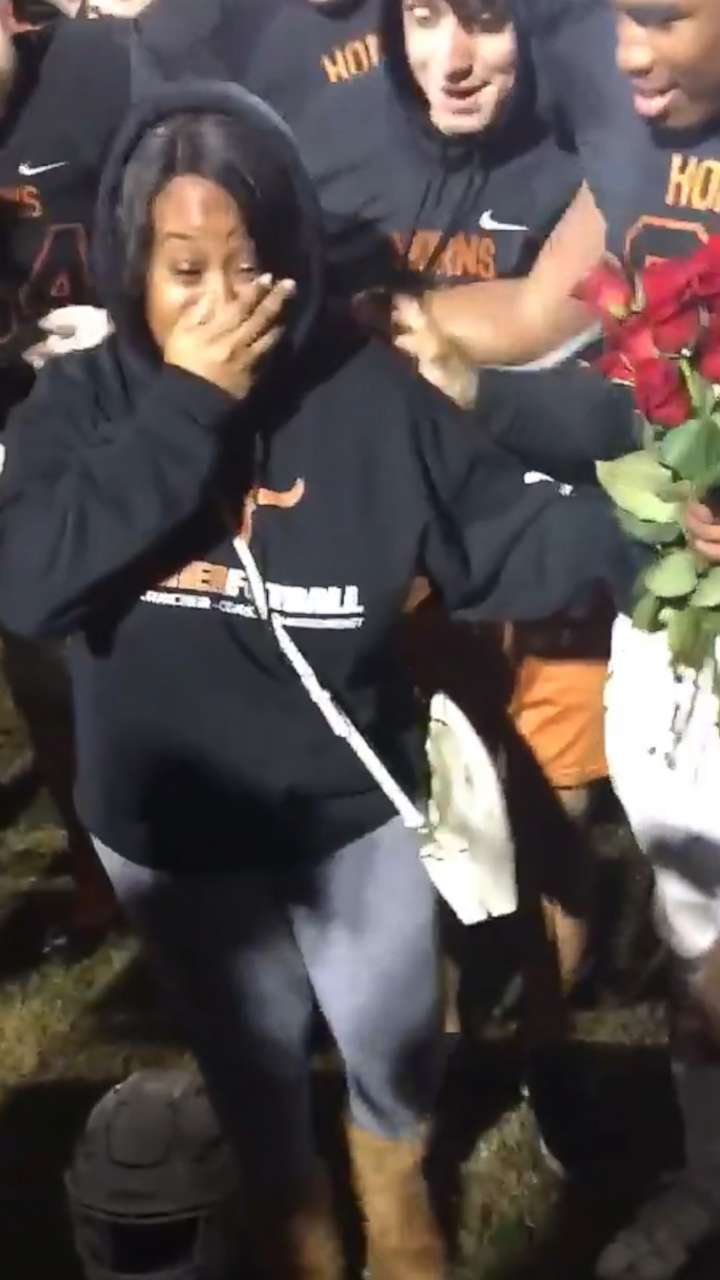 PHOTO: Nafis Pickett is the recruiting coordinator and wide receiver coach for Lanier High School's football program in Georgia and proposed to his girlfriend Ashley Wilson at the game. 