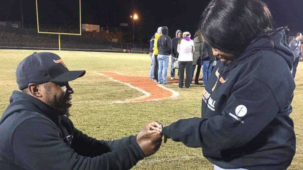 PHOTO: Nafis Pickett of Georgia popped the question to Ashley Wilson with a minute and 30 seconds left in the game.