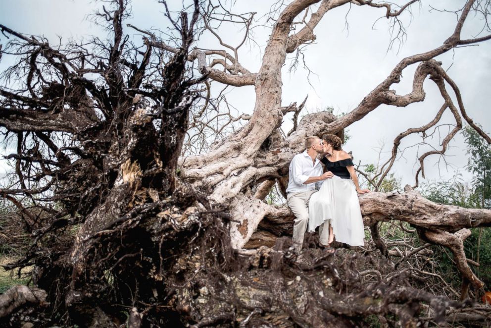 PHOTO: Weeks after Hurricane Irma ravished St. John where they lived, Marty Bruckner and Lauren Saia took their engagement photos amid the devastation.