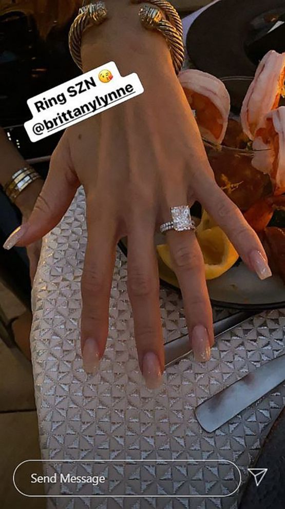 PHOTO: Patrick Mahomes posted a photo in an Instagram story of Brittany Matthews wearing her engagement ring, Sept. 1, 2020.