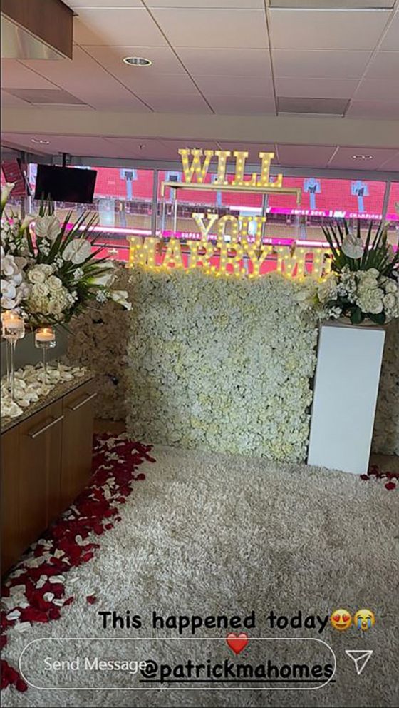 PHOTO: Brittany Matthews posted a photo in an Instagram story of the flowers arranged in an Arrowhead Stadium suite after Patrick Mahomes proposed, Sept. 1, 2020.