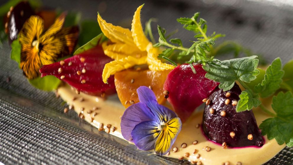 PHOTO: Roasted Beets, Cashew Cheese, and Micro Herbs with Lemon-Oil Dressing