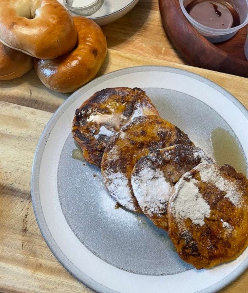 PHOTO: Eric Adjepong's spiced pumpkin bagel made French toast style.
