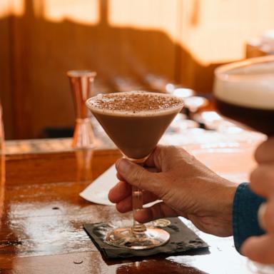 PHOTO: An espresso martini with fresh chocolate shavings on top.