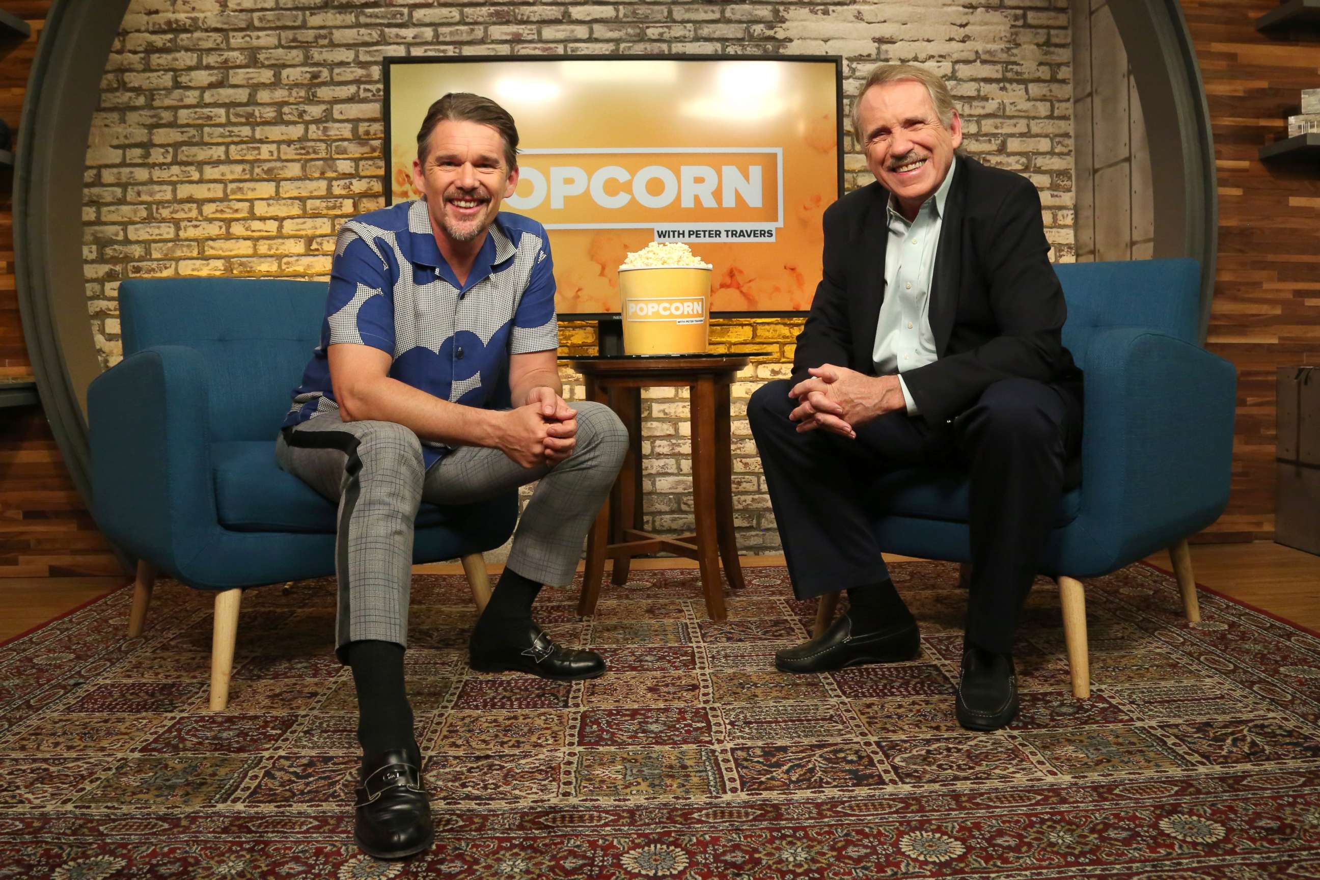 PHOTO: Ethan Hawke appears on "Popcorn with Peter Travers" at ABC News studios in New York City, Sept. 5, 2018. 