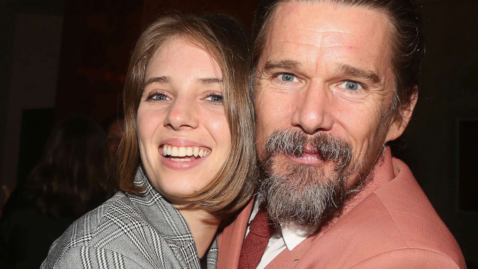 PHOTO: Maya Hawke and father Ethan Hawke pose at the opening night after-party for the Roundabout Theatre Company's production of Sam Shepard's "True West" on Broadway on Jan. 24, 2019, in New York.