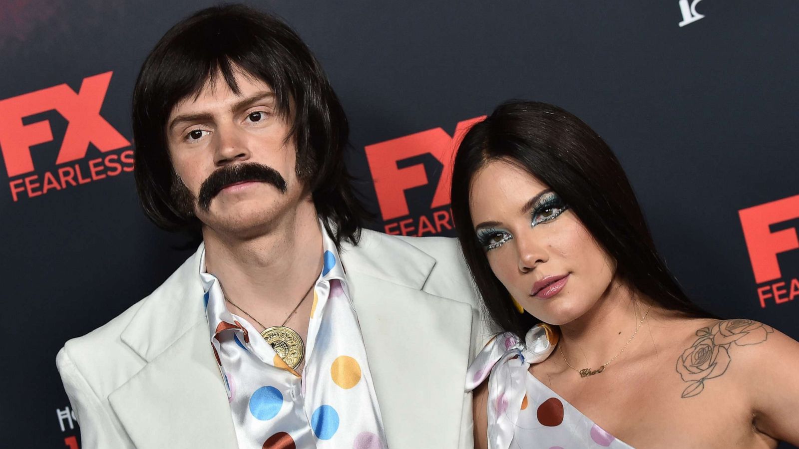 PHOTO: Evan Peters and Halsey arrive for the Red Carpet event celebrating 100 episodes of FX's "American Horror Story" at the Hollywood Forever Cemetary in Los Angeles on Oct. 26, 2019.