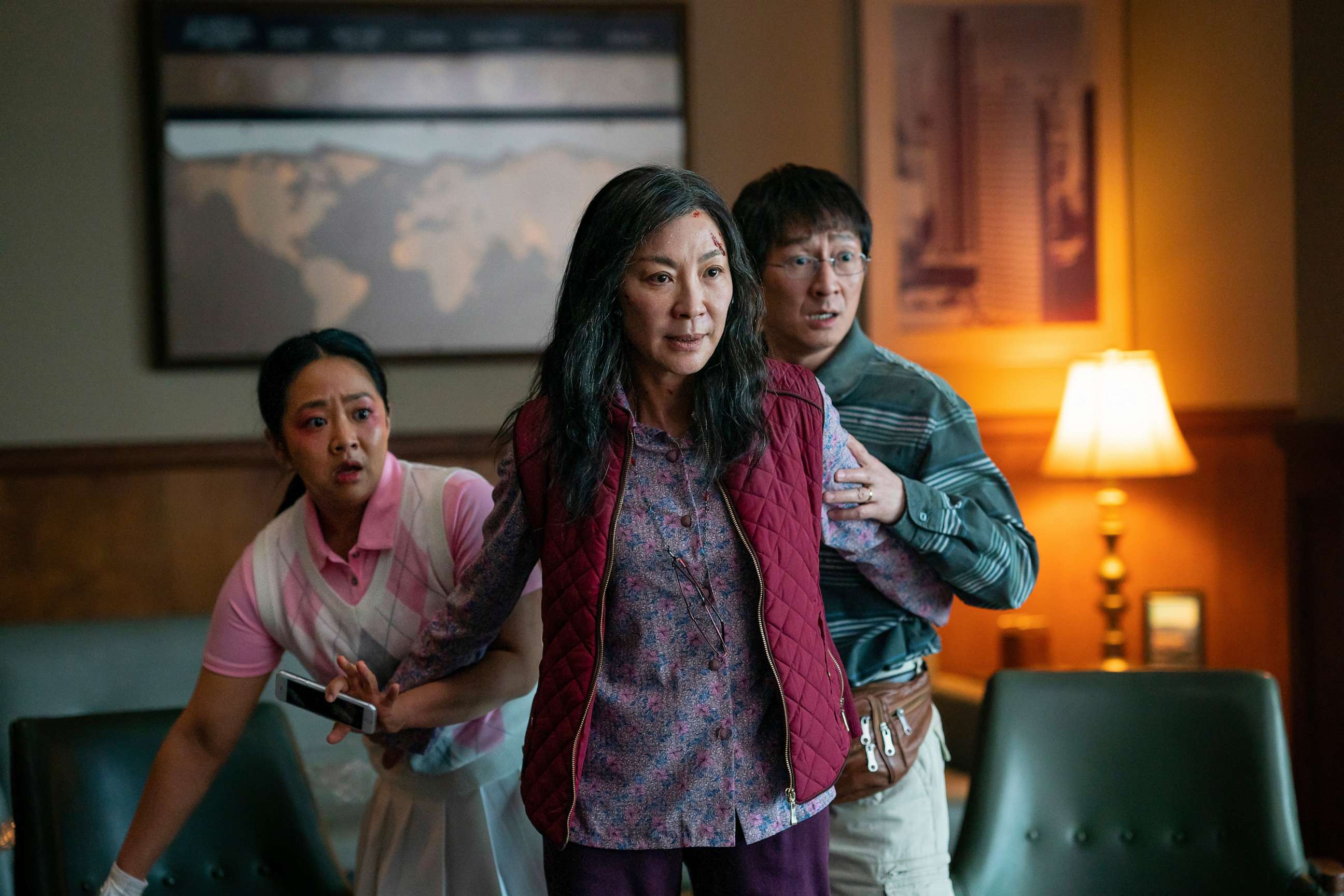 PHOTO: Stephanie Hsu, Michelle Yeoh and Ke Huy Quan in a scene from, "Everything Everywhere All At Once."