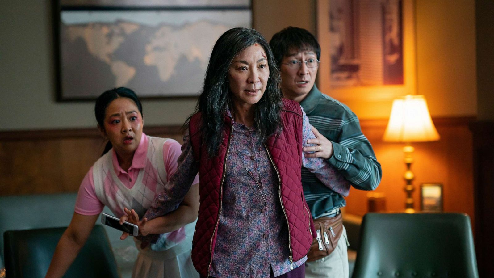 PHOTO: Stephanie Hsu, Michelle Yeoh and Ke Huy Quan in a scene from, "Everything Everywhere All At Once."