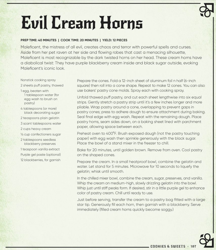 PHOTO: The Evil Cream Horns recipe from "Disney Villains: Devilishly Delicious Cookbook."