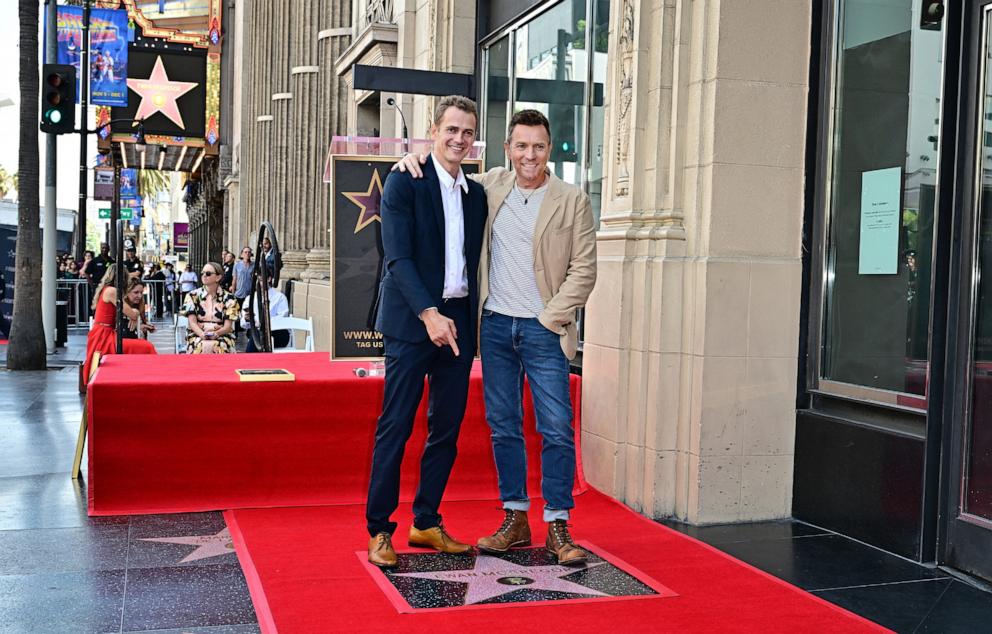 PHOTO: Scottish actor Ewan McGregor and Canadian actor Hayden Christensen pose on McGregor's Hollywood Walk of Fame Star on Sept. 12, 2024 in Hollywood, Calif.