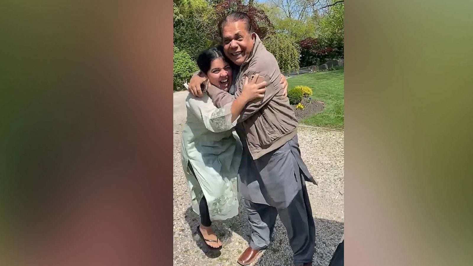 PHOTO: Hibah Ansari in Hewlett, New York, shows her sister, Sana being embraced by her father after telling him she'd passed the bar exam.