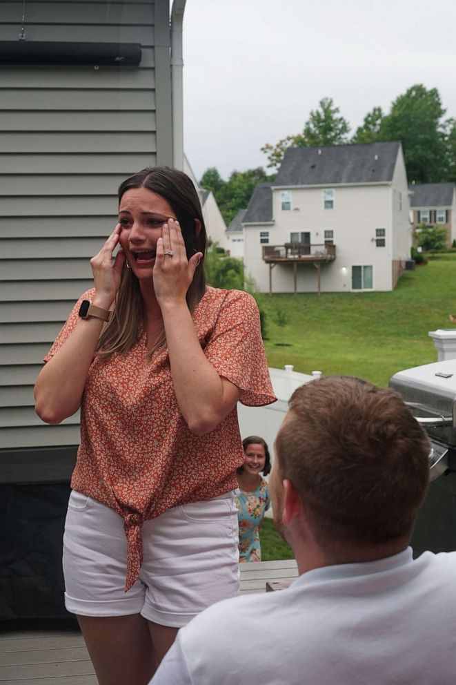 PHOTO: Josh Smith, who was paralyzed in an accident, used an exoskeleton suit to get down on one knee to propose to his girlfriend, Grace Thompson.