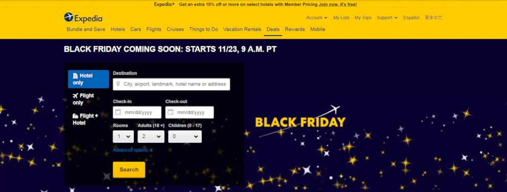 PHOTO: The sale starts Nov. 23, 2018 on Black Friday, with  travel deals and coupons appearing on the site all the way through Cyber Monday, Nov. 26, 2018.