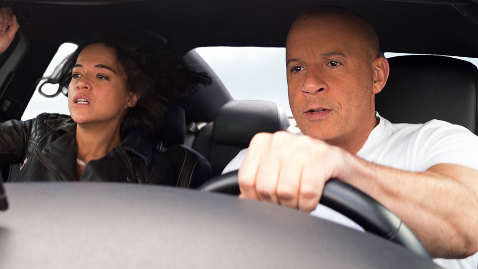 PHOTO: Michelle Rodriguez, left, and Vin Diesel in a scene from the movie, "F9: The Fast Saga."