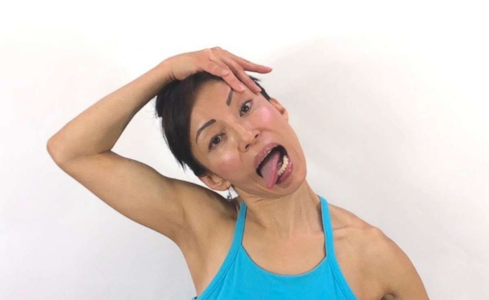 PHOTO: Fumiko Takatsu, creator of Face Yoga Method, practicing face yoga.